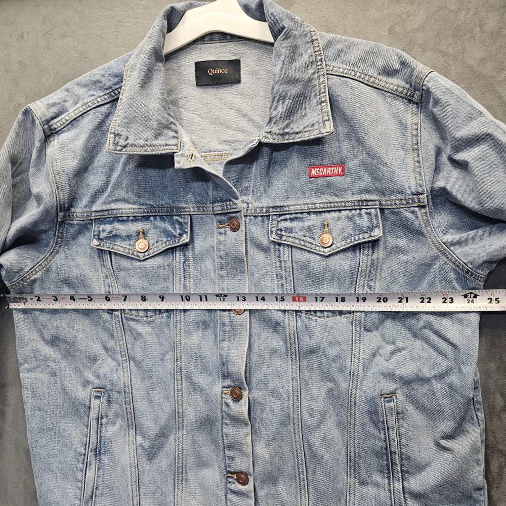 Quince Womens Organic Cotton Oversized Denim Jacket Indigo Blue McCarthy Patch L - Picture 5 of 9